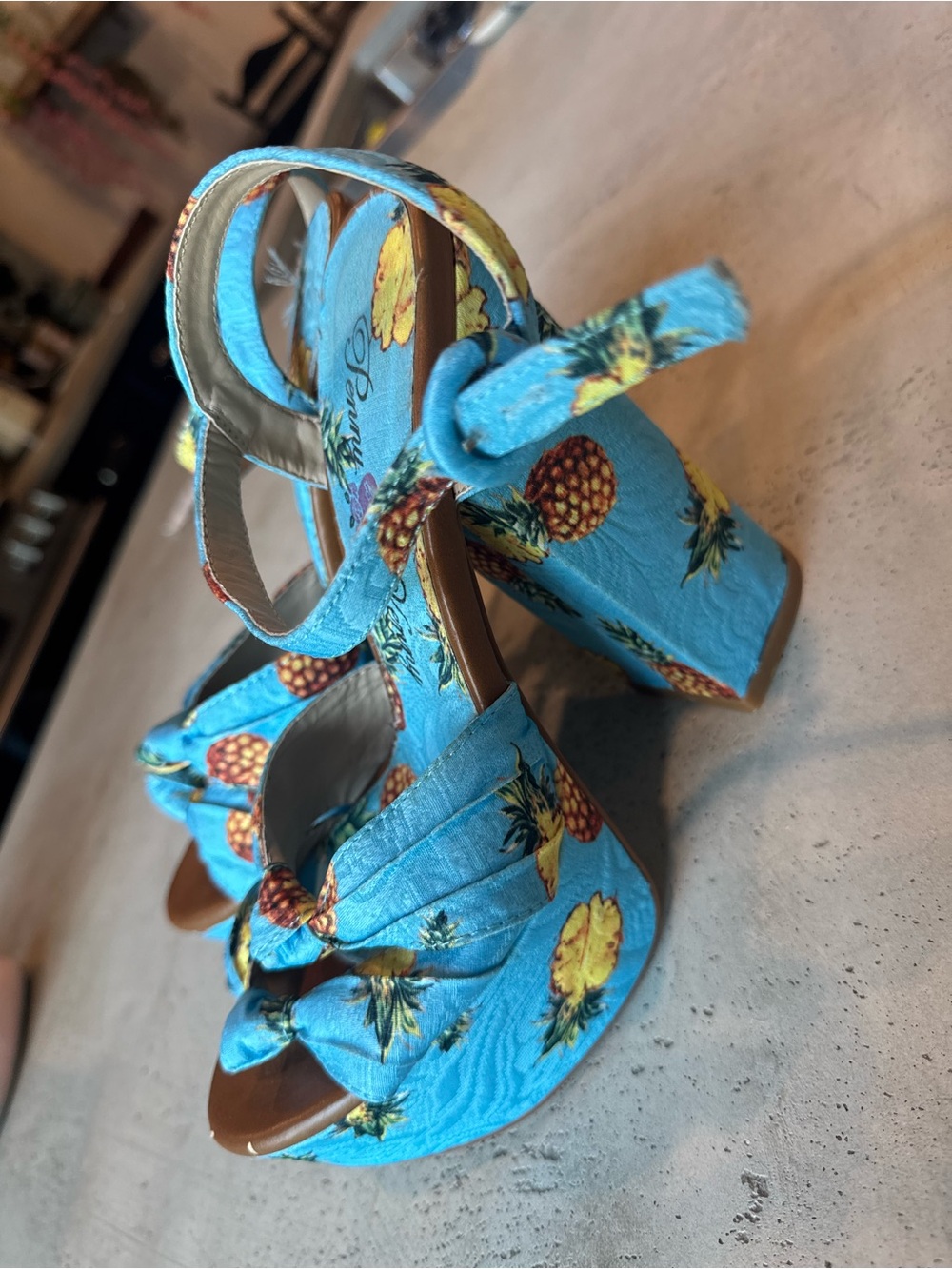 Penny Loves Kenny Turquoise Pineapple Block Heel Sandals